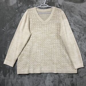 Beige Cable Knit V-Neck Sweater Size 1X Plus